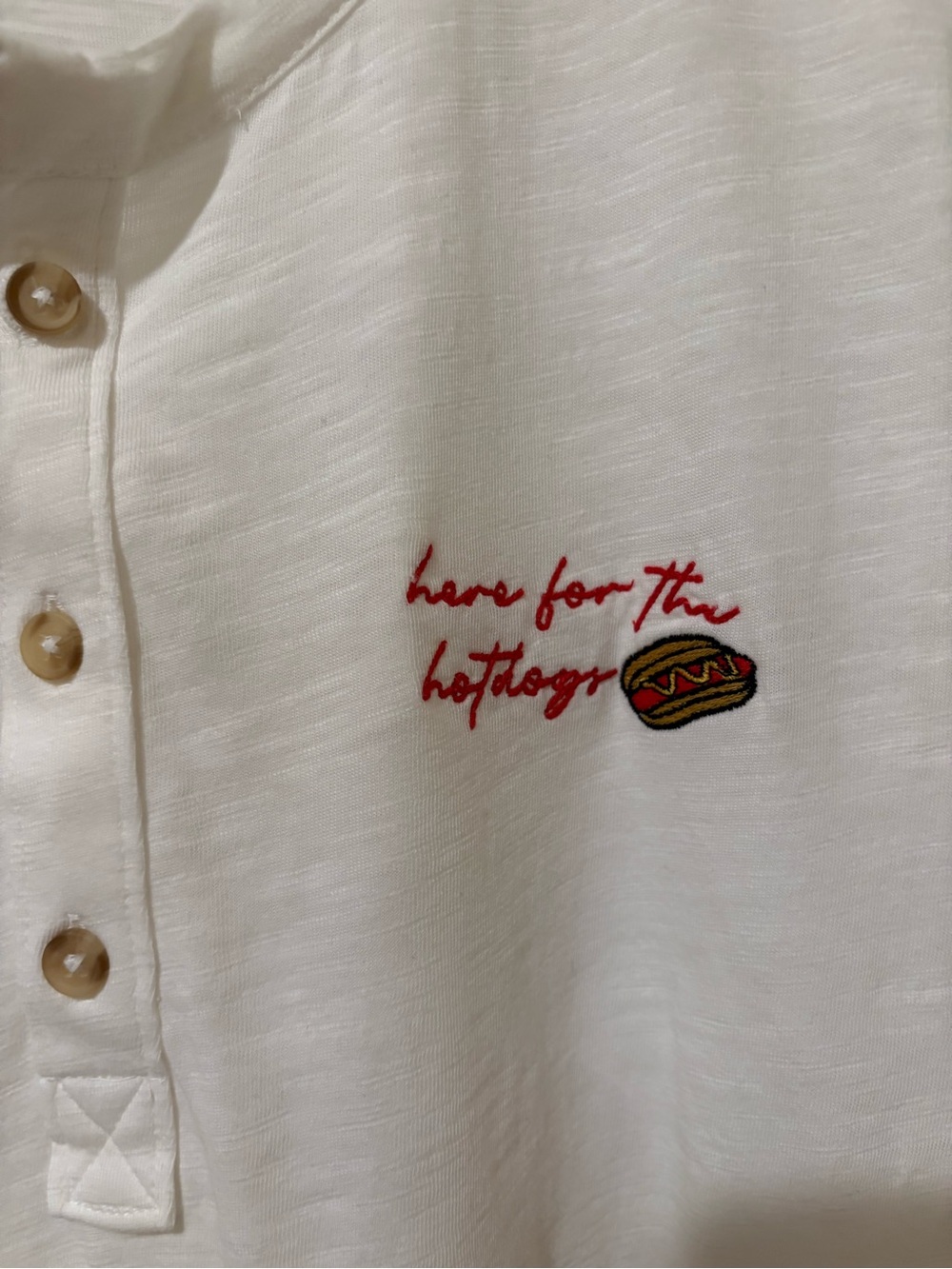Pilcro Embroidered Hotdog Icon Henley Tee XL NWT White Cotton Anthropologie - Picture 7 of 15